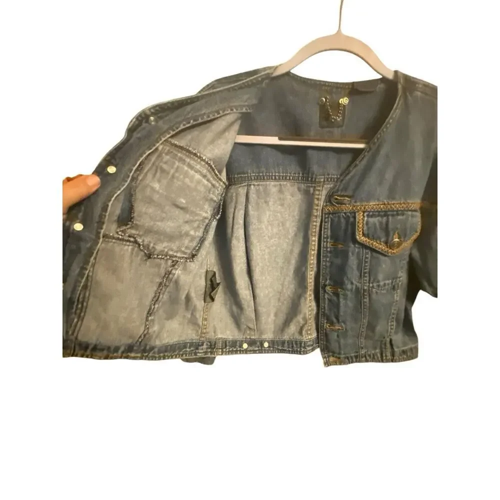 Liz Wear V Neck Denim Jacket Size Small Petite Long Sleeve Casual Vintage - Picture 10 of 16